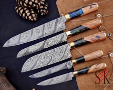 CUSTOM HANDMADE FORGED DAMASCUS STEEL CHEF KNIFE SET KITCHEN KNIVES SET of 5 picture