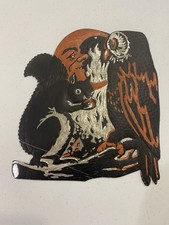 Vintage Beistle Diecut Owl Squirrel Moon Silver Foil Black Orange 1932 picture