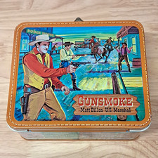 Vintage 1959 Gunsmoke Matt Dillon Metal Lunch Box w/ Matching Thermos picture