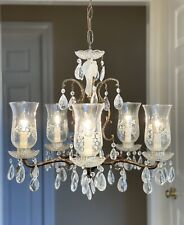 Antique Vintage Crystal Brass Hurricane Chandelier French Victorian picture