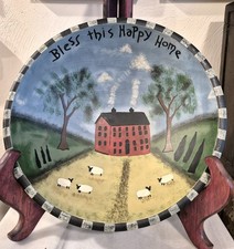 Vintage Primitive Style Bowl Hand Painted Farm Scene 11.5