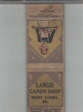 Matchbook Cover 1930s Diamond Quality Langis Candy Shop Mount Carmel, PA picture
