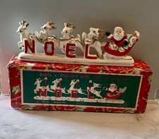 Vintage RELCO NOEL Santa Sleigh Reindeer Christmas Candle Holder w Box & Candles picture