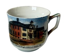 ISLAND FALLS MAINE ME Antique SCHOOL BUILDING Souvenir CHINA TRINKET TEA CUP picture