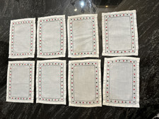 RARE Vtg Set of 8 D Porthault Hand Embroidered Cocktail Napkins White Linen 8x6 picture