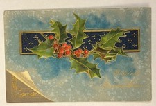 With Best Christmas Wishes Postcard Holly Berries Posted 1908 Antique No Stamp picture
