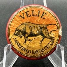 Antique 1896 Velie Brand Saddlery Co Pinback Button John Deere Vintage Old 1900s picture
