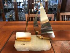 Vintage DeMott Ink Pen Brass Sailboat Sculpture on Onyx Base, Signed, 10 1/2