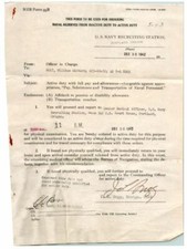 1942 WWII US Naval Reserves NRB Form 93B Ordering From Inactive Duty To Acive picture