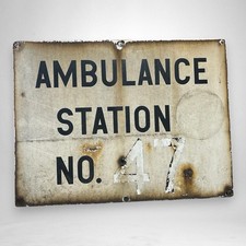 Vintage Ambulance Station No. 47 Metal Porcelain Sign 24x18