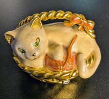 Estee Lauder Solid Perfume Compact Kitten Cat in Basket VTG 1997 Crystal Eyes picture