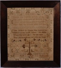 EARLY 19TH CENTURY MOTIF & DOUBLE  VERSE SAMPLER BY ELIZA TAYLOR AGED 11 - 1826 picture