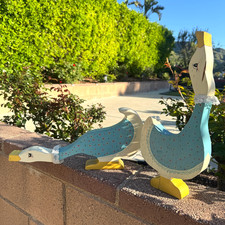 Vintage Wooden Ducks Hand Painted Rustic Farmhouse Decor Pair of 2 Folk Art picture