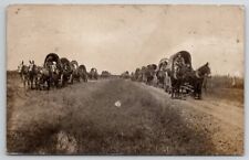 Military US Cavalry Supply Wagons March Halted For Inspection RPPC Postcard S26 picture