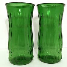 Pair of Glass Emerald Green Vases Diamond Ribbed Bouquet Vase/Flower Vintage CFG picture