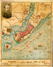 Forts Fisher Showing Union Attack 1865 Map OLD PHOTO PRINT picture