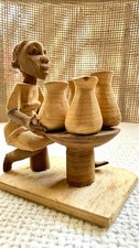 Vintage Nigerian Yoruba Thorn Wood Woman Pottery Figure Baby on Back Carving picture