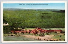 Wyoming~Scenic View Of Old Faithful Inn @ Yellowstone Natl Park~PM 1946~Linen PC picture