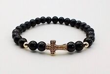 Petrovsky Shungite and 18K Gold Cross and Rhinestone Bracelets, EMF Protection picture