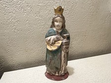 Vtg St Barbara Hand Carved Painted Flat Back Figurine  Patron Saint Wall Hang picture