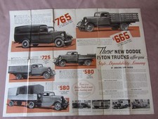 Orig Vtg 1933 New Dodge Trucks 1 ½ Ton Models H30 + H31 Foldout Brochure 22x30 picture
