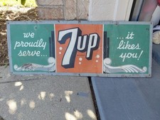 c.1940s Original Vintage 7up Sign Metal It Likes You We Proudly Serve VERY EARLY picture
