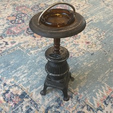 Vintage 1970s Pot Belly-Stove Ashtray Stand Smoking Cast Aluminum 21