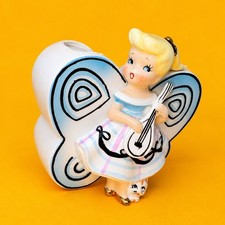 ❤️ CUTE Vintage Consco Marilyn Exclusive Blue Butterfly Planter Girl Cat Kitten picture