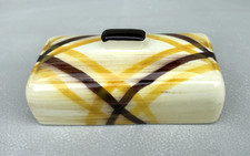 Vernon Kilns Metlox Organdie Covered BUTTER Dish LID ONLY Brown & Yellow Plaid picture