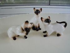 Set of 3 Vintage Ceramic Porcelain Siamese Cat Figurines Enesco picture