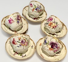 Antique Meissen Teacup Saucer Set Of 5 Floral Gold Intertwined Handle picture