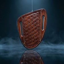 Handmade Brown Leather Knife Sheath Basketweave Pancake Belt Holster USA Armory picture
