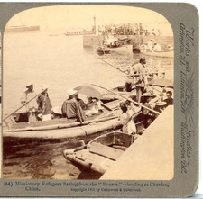 CHINA, Missionary Refugees Fleeing From The Boxers At Cheefoo-Stereoview P110 picture