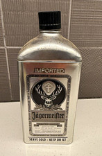Jagermeister Silver Metal Flask Bottle w/ Black Cap “Serve Cold Keep On Ice” picture