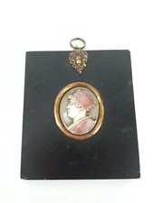 Very Old Antique Hand Carved Cameo Mounted In Goldtone And Black Wood Plaque picture