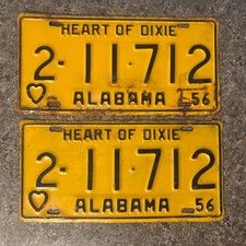 1956 Alabama License Plate Pair # 2-11-712 picture