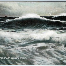 c1900s Old Orchard Beach, ME Ocean Waves Storm Leighton Postcard Sailboat Maine picture
