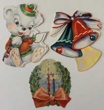 3 Vintage 1950s Die-Cut Christmas Cards Small MCM Tree Hangers S20 picture