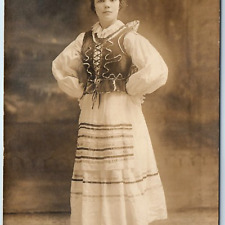 c1910s Newark, NJ Polish Girl RPPC Krakowiak Costume Fashion Dress Photo PC A258 picture