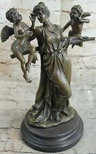 Handcrafted Elegant Female Cherub Child Mother Angel Bronze Marble Statue Sale picture