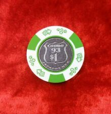 $1.00 Casino 93 Jackpot,  Nevada Poker Blackjack Chip  Green Metal Inlay picture