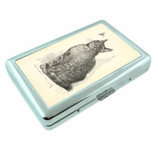 Vintage Cat Em1 Silver Metal Cigarette Case RFID Protection Wallet picture