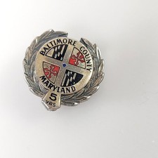 Baltimore County Maryland 5 Years Service Pin Sterling Silver Enamel Vintage picture