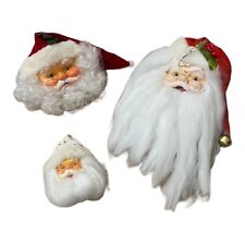 Lot of 3 Vintage Santa Claus Head Christmas Hanging Ornaments Set 4”-10” Fuzzy picture