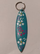 Hand Painted Multicolor Floral Novelty Surfboard Keyring picture