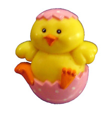Russ PIN Easter Vintage DUCK CHICK EGG SHELL Pink Polka Dot 1980s Holiday Brooch picture