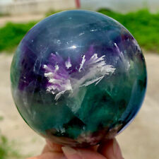 487 g Natural Beautiful iridescence fluorite crysta ball sphere healing picture