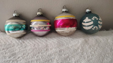 4 Vintage Shiny Brite & Rauch Silvered Striped Glass Christmas Ornaments 2