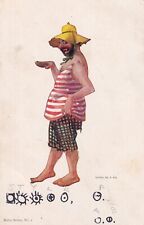 Vintage Funny Man In Old Fashioned Striped Bathing Suit Dancing 1906 Postcard picture