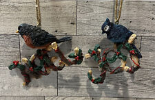 Christmas Birds 4” & 5” Ornaments on Noel & Joy Tree Branch  (Set of 2) picture